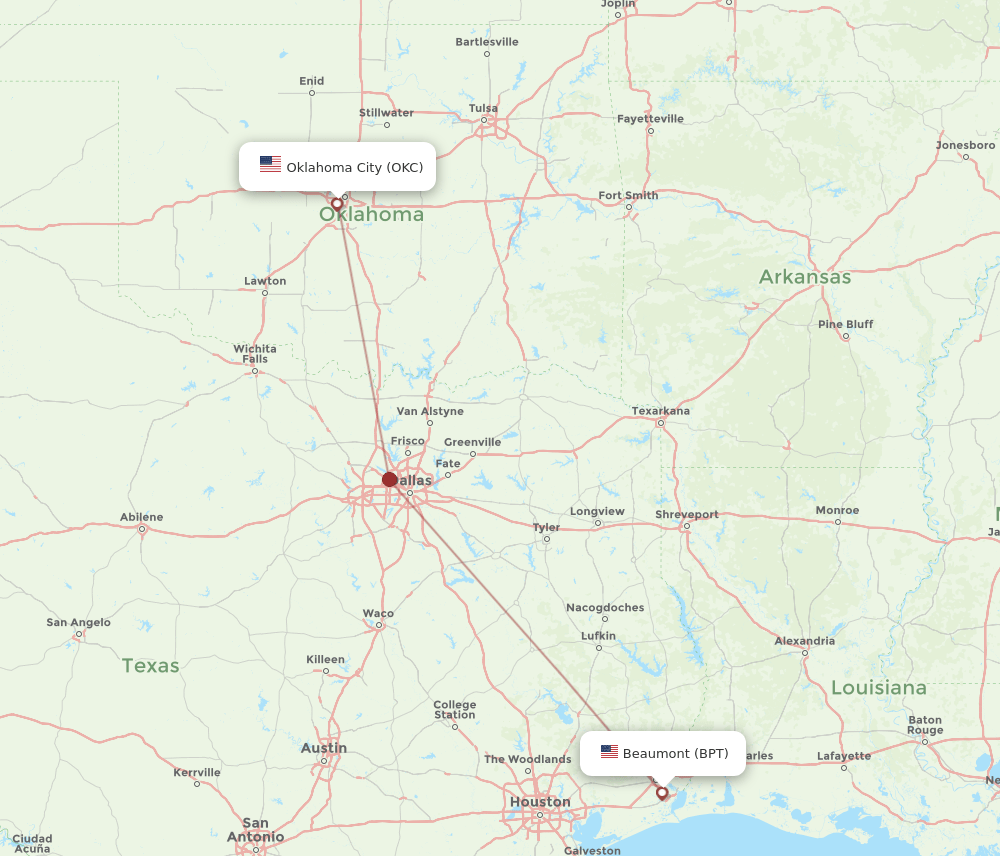 OKC-BPT flight routes