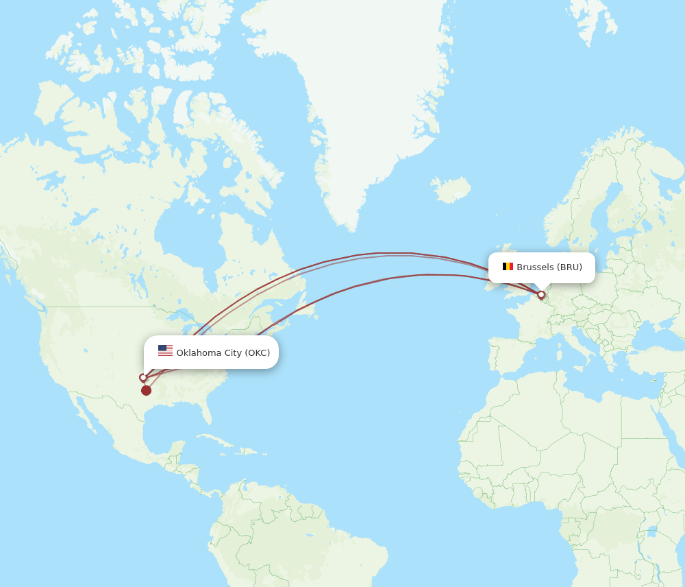 OKC-BRU flight routes