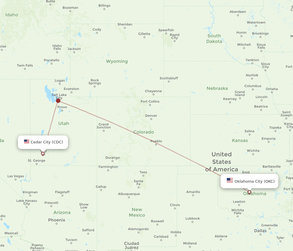 OKC-CDC flight routes