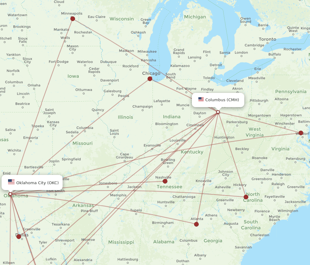 OKC-CMH flight routes