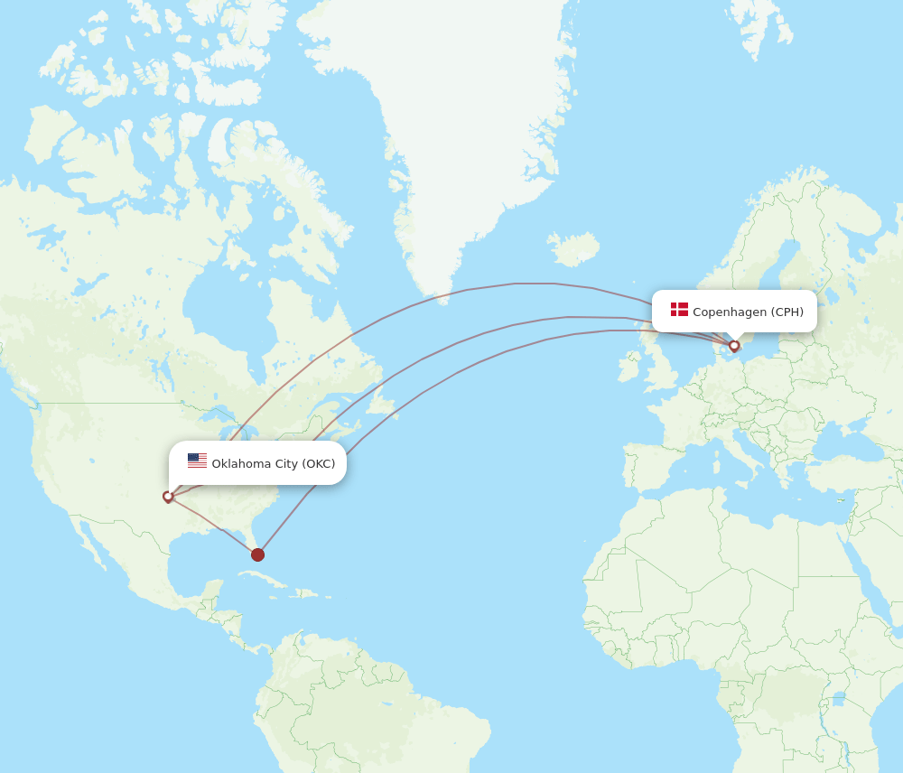 OKC-CPH flight routes