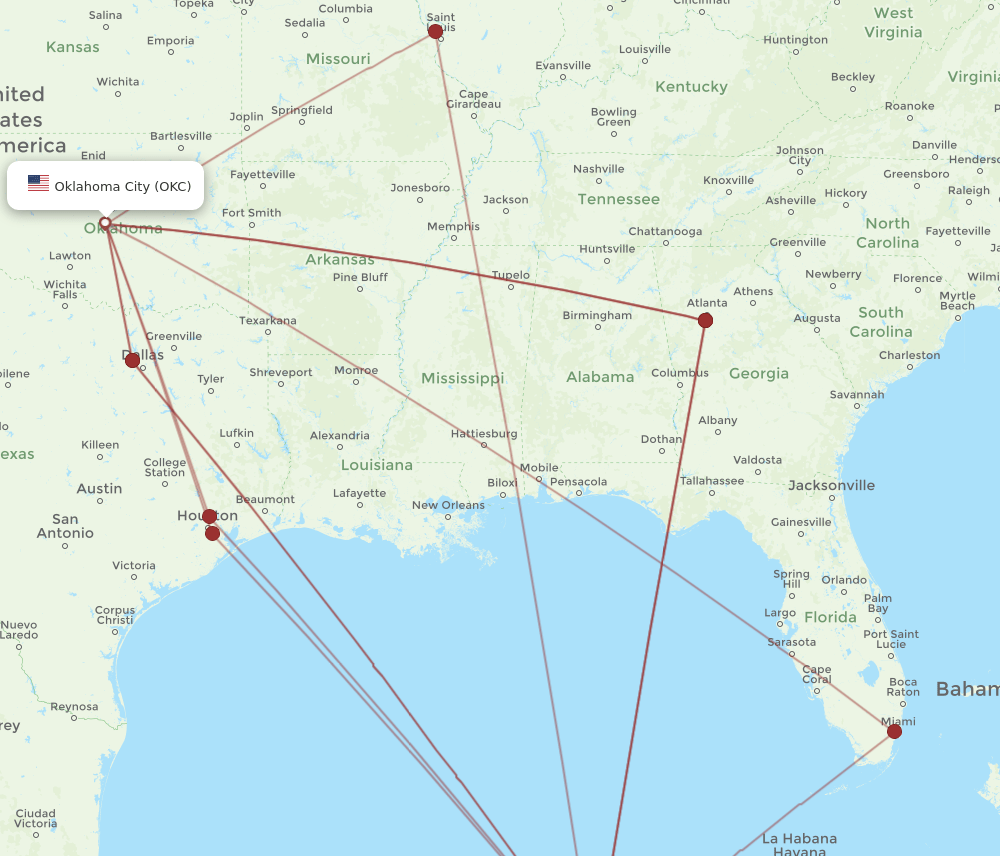 OKC-CUN flight routes