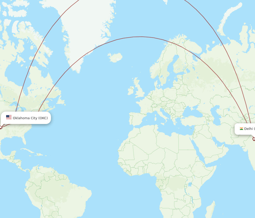 OKC-DEL flight routes