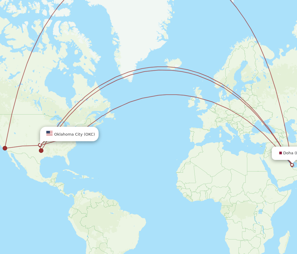 OKC-DOH flight routes
