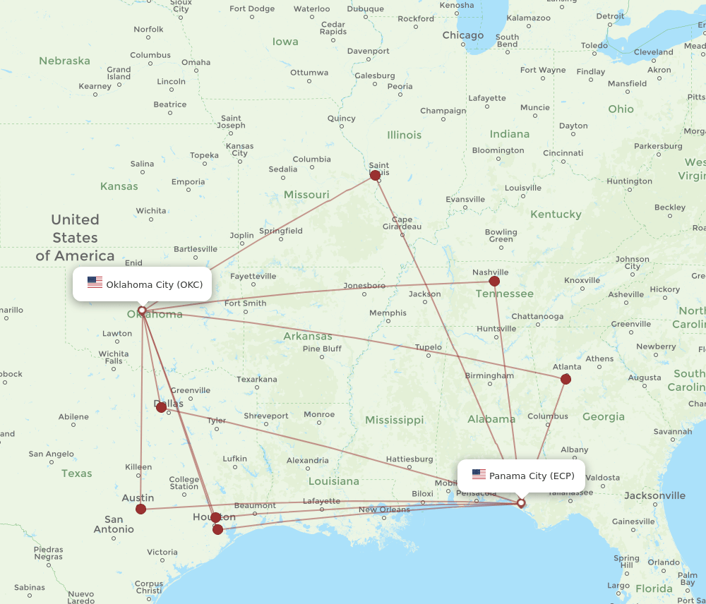 OKC-ECP flight routes