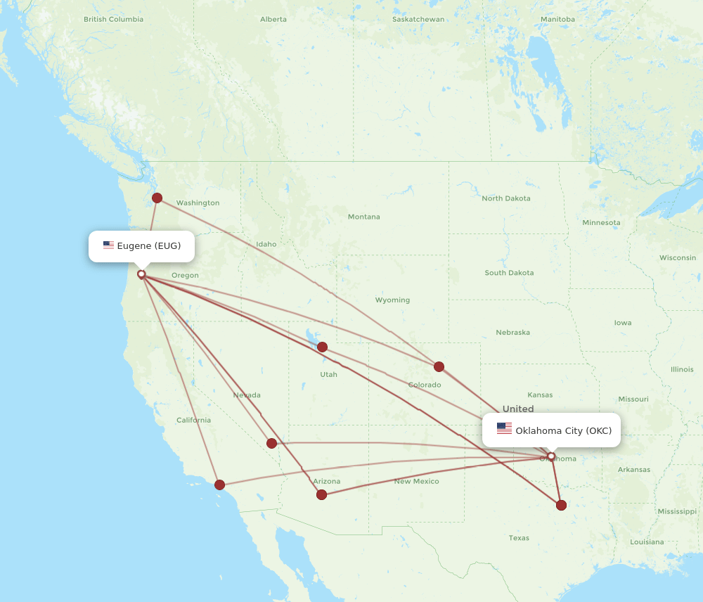 OKC-EUG flight routes