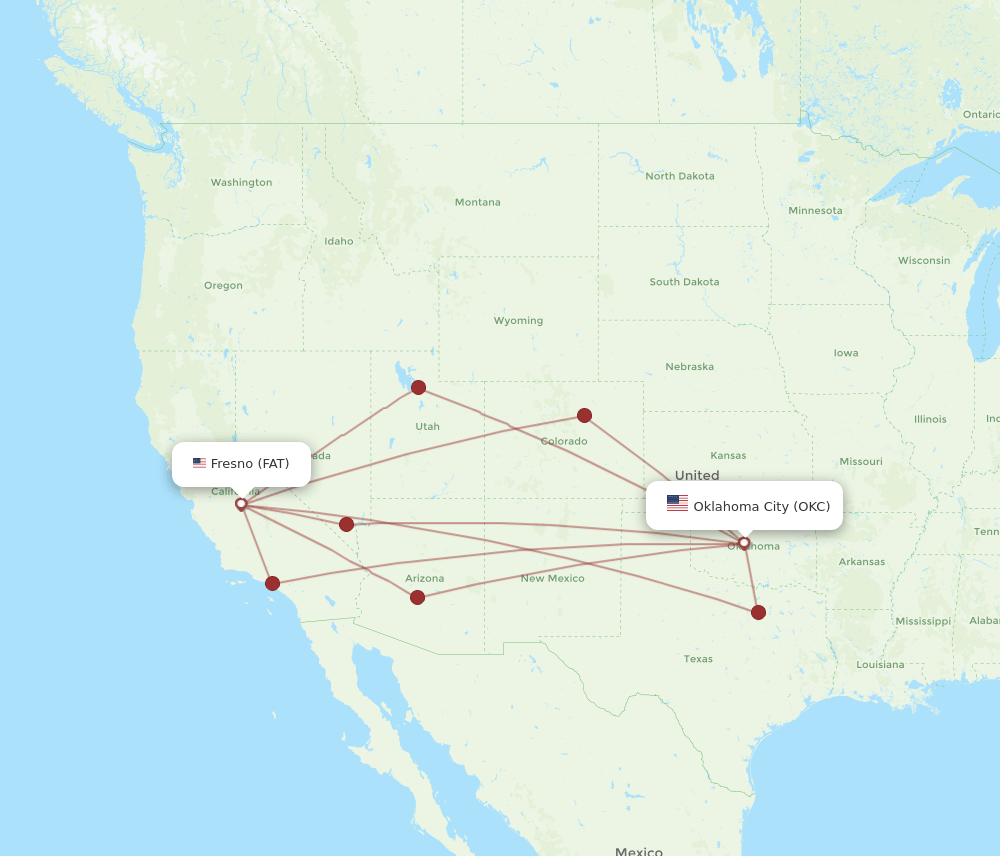 OKC-FAT flight routes
