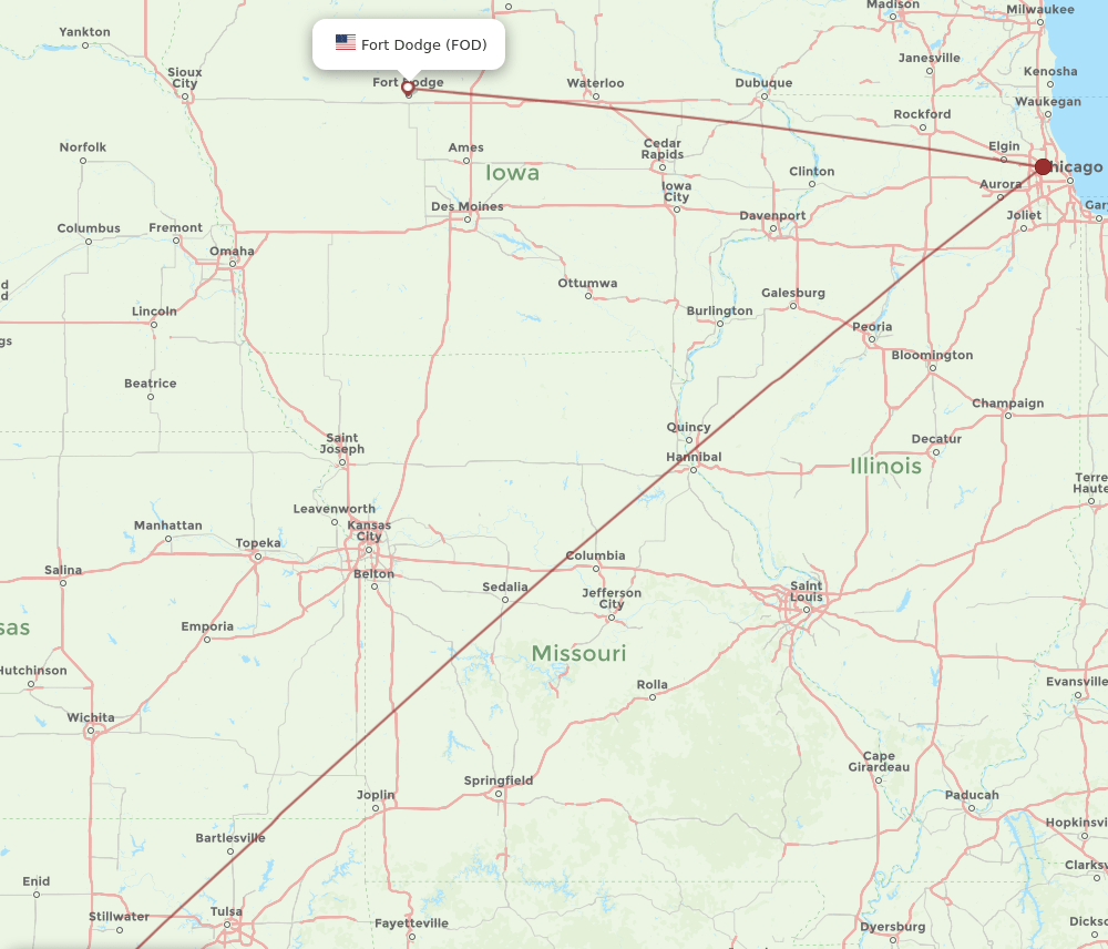 OKC to FOD flights and routes map