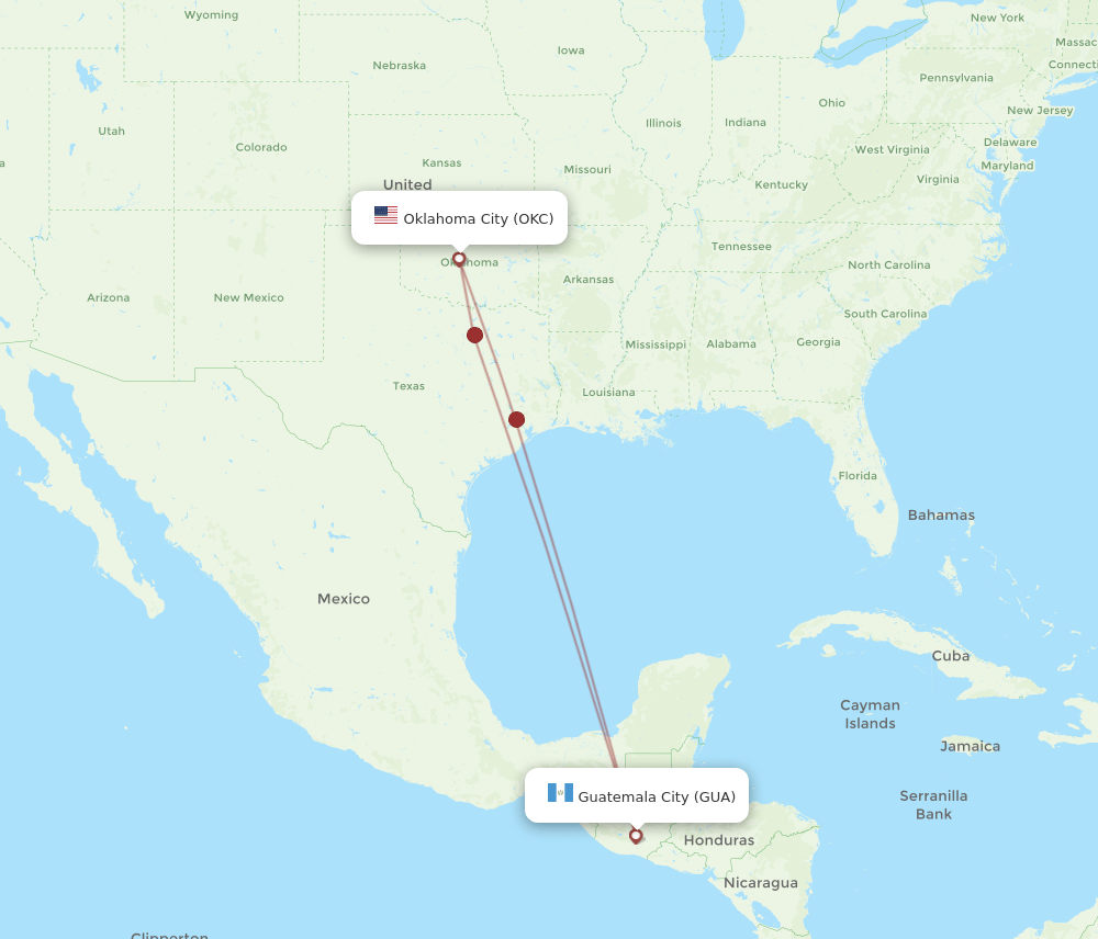 OKC-GUA flight routes