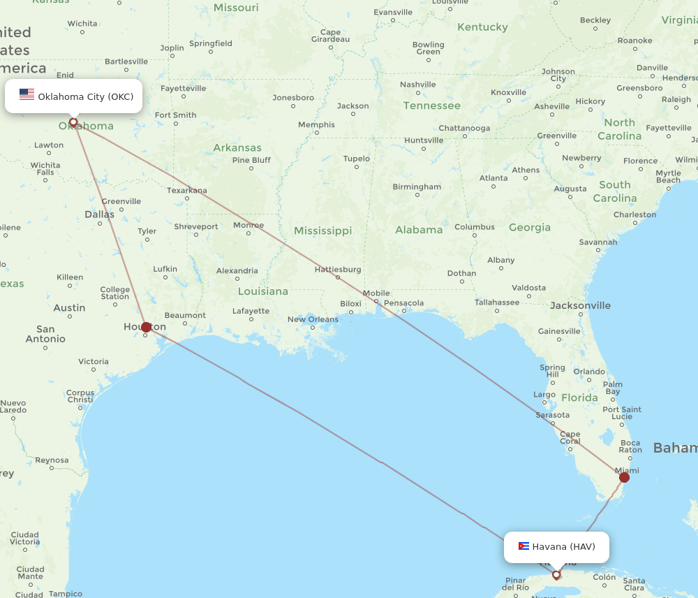 OKC-HAV flight routes