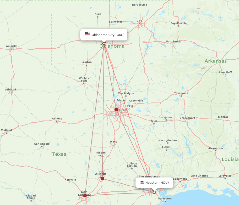 OKC-HOU flight routes