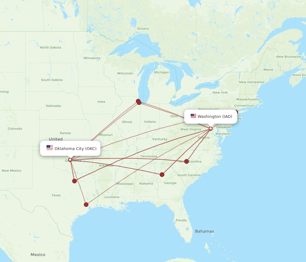 OKC-IAD flight routes