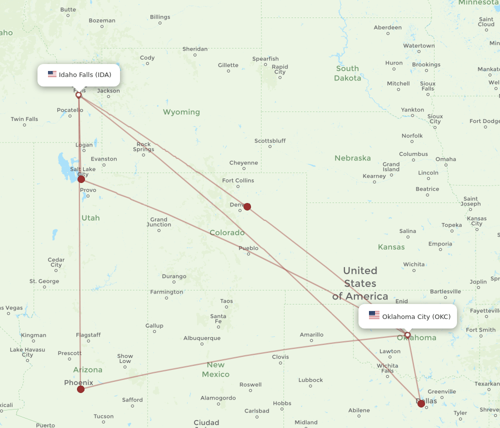 OKC-IDA flight routes