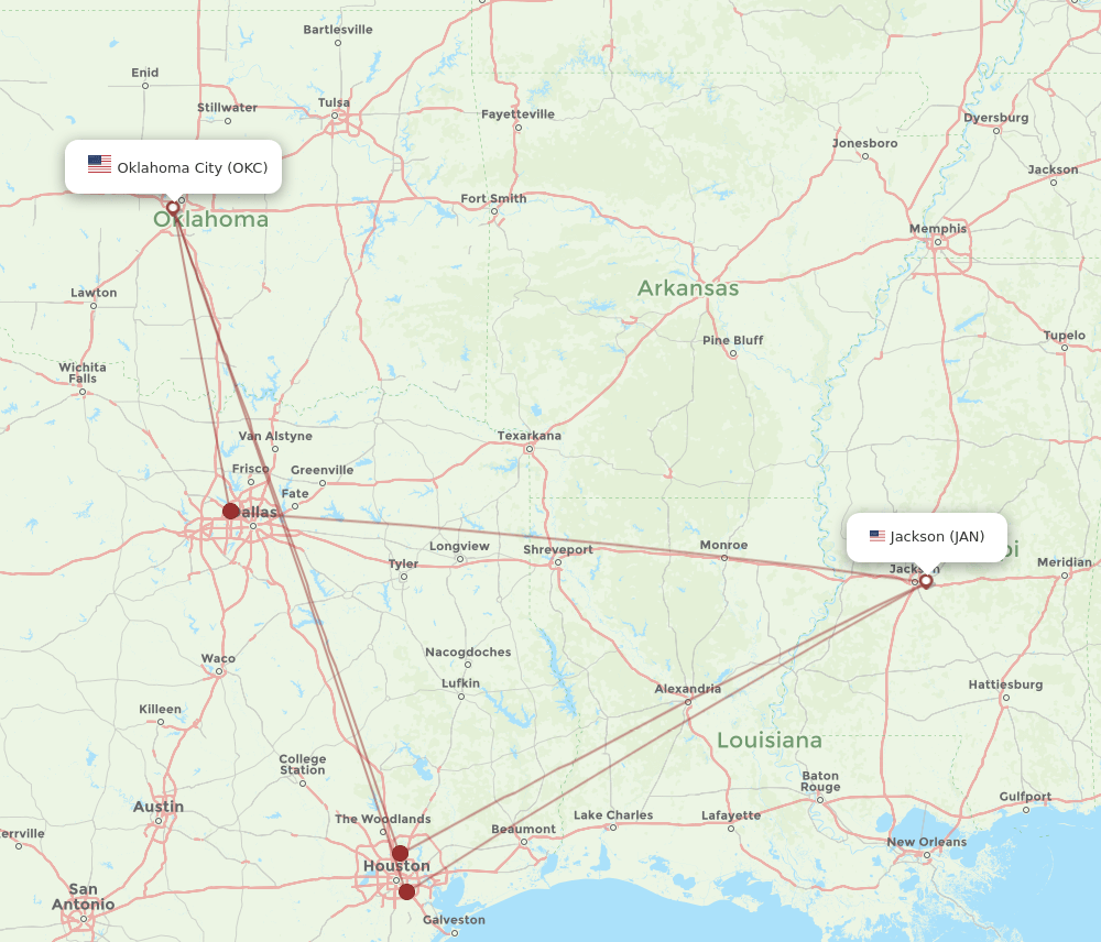 OKC-JAN flight routes