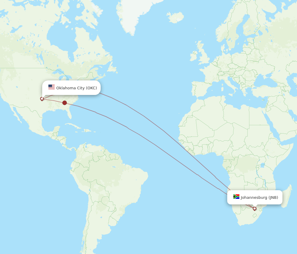 OKC-JNB flight routes
