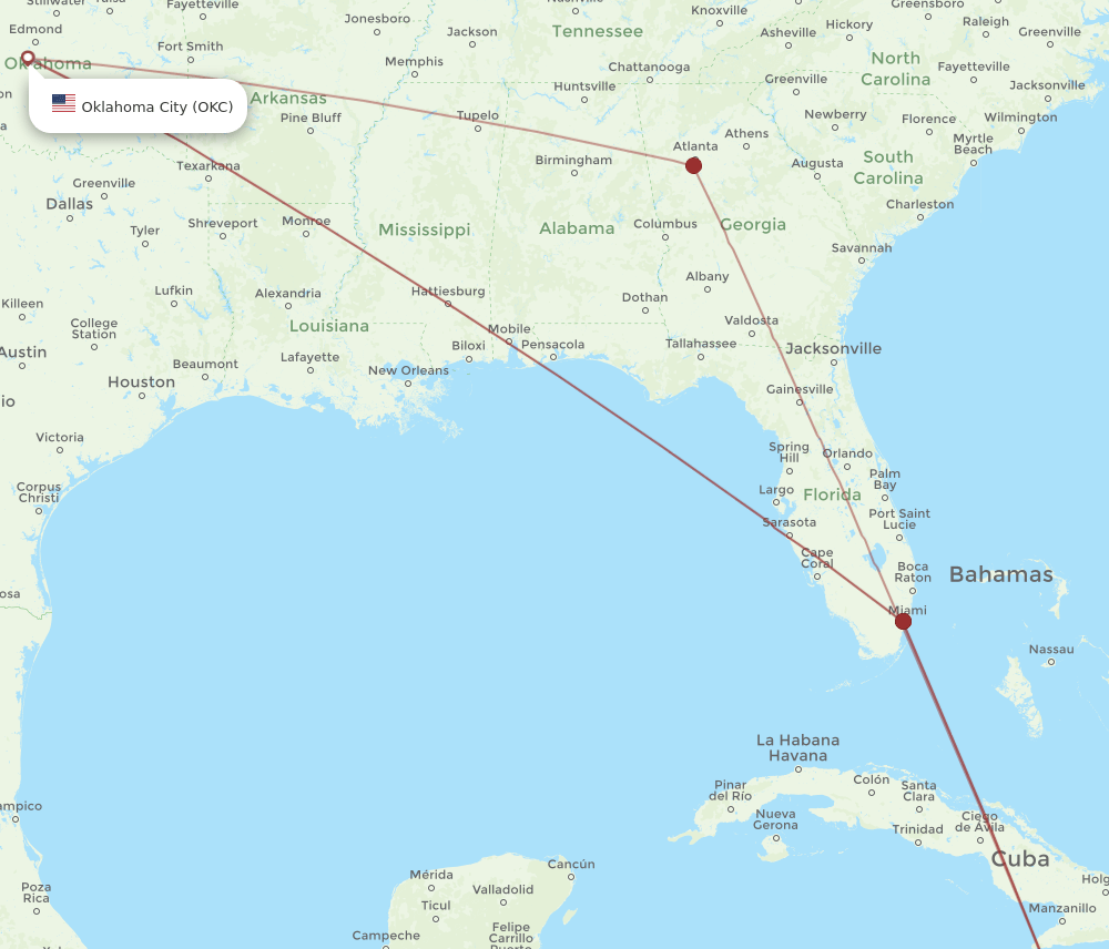 OKC-KIN flight routes