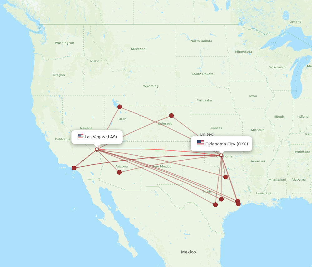 OKC-LAS flight routes