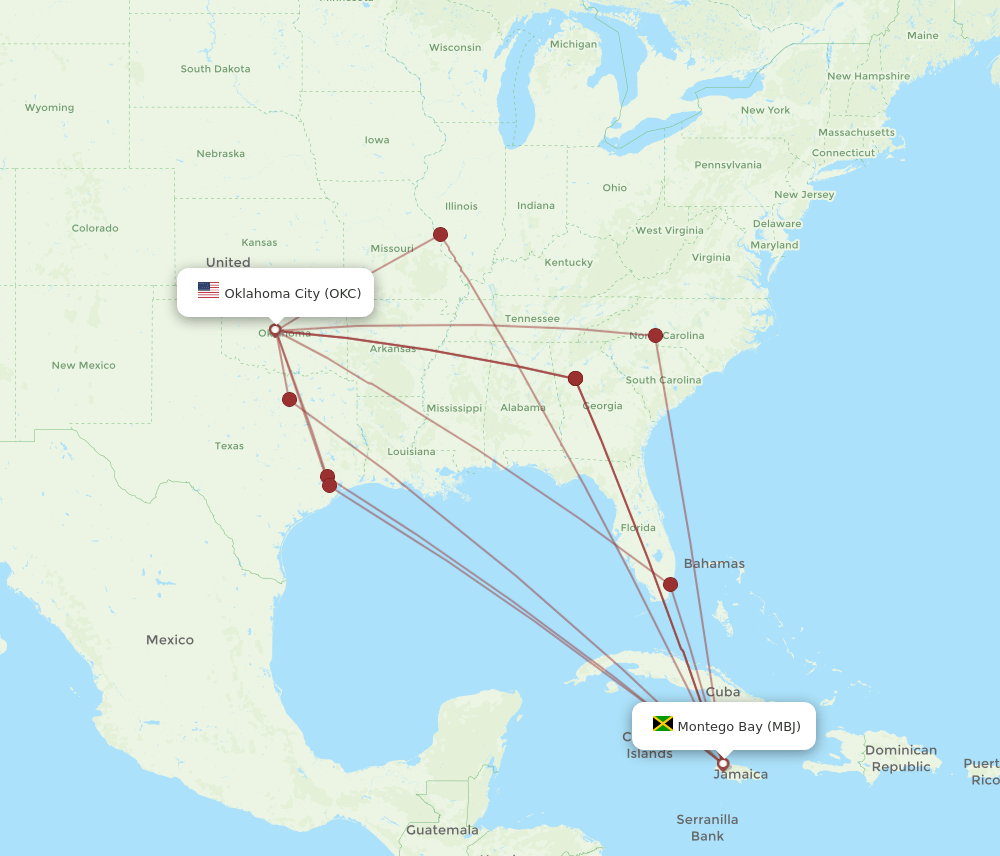 OKC-MBJ flight routes