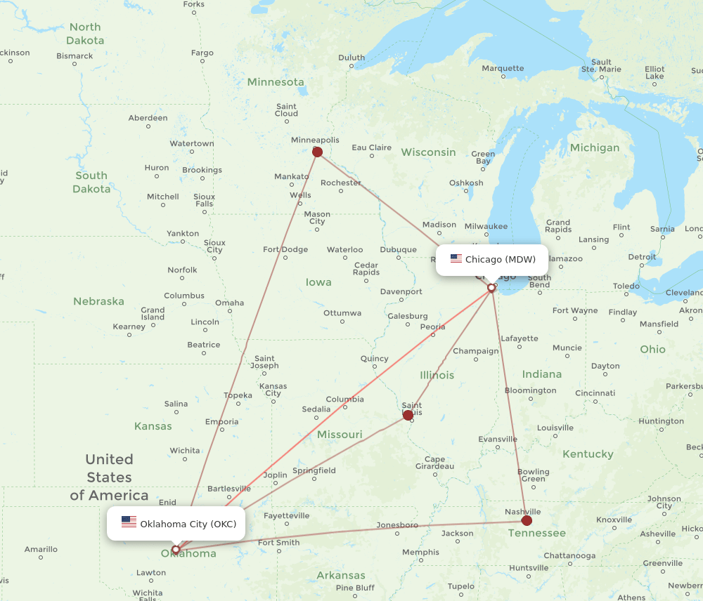 OKC-MDW flight routes