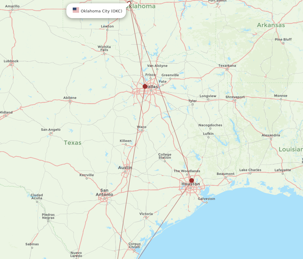 OKC-MFE flight routes