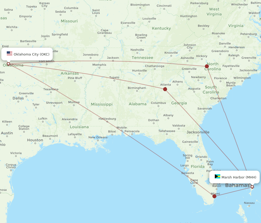 OKC-MHH flight routes