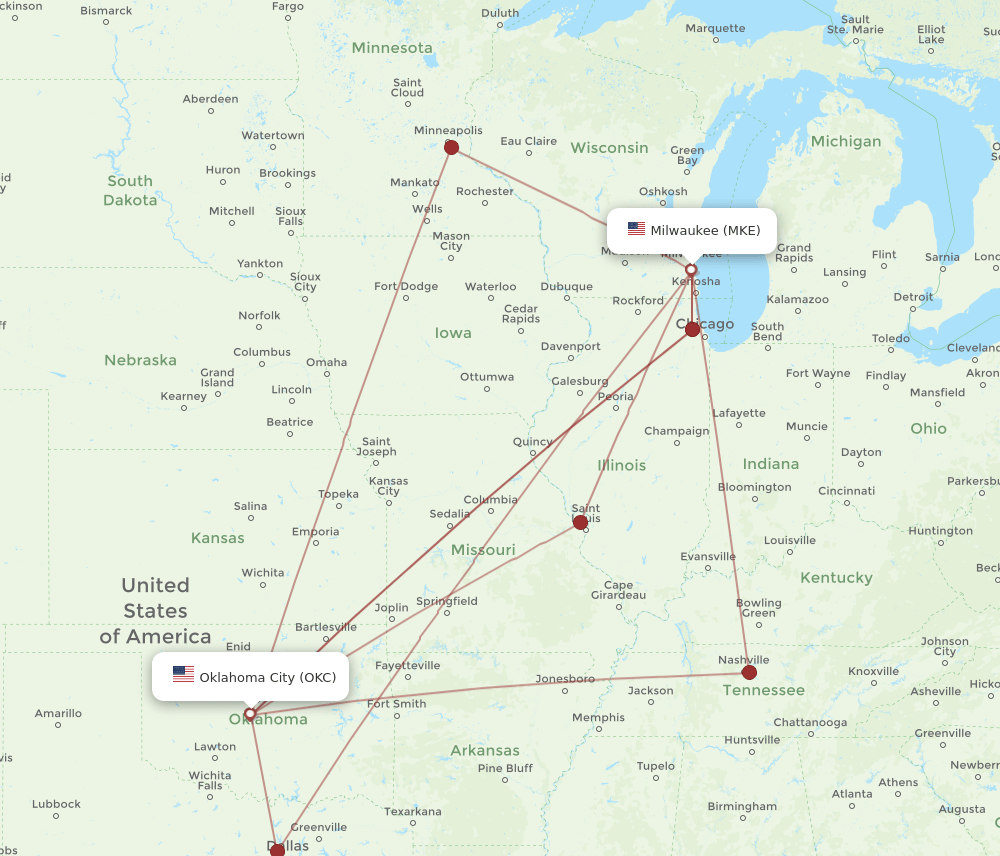 OKC-MKE flight routes
