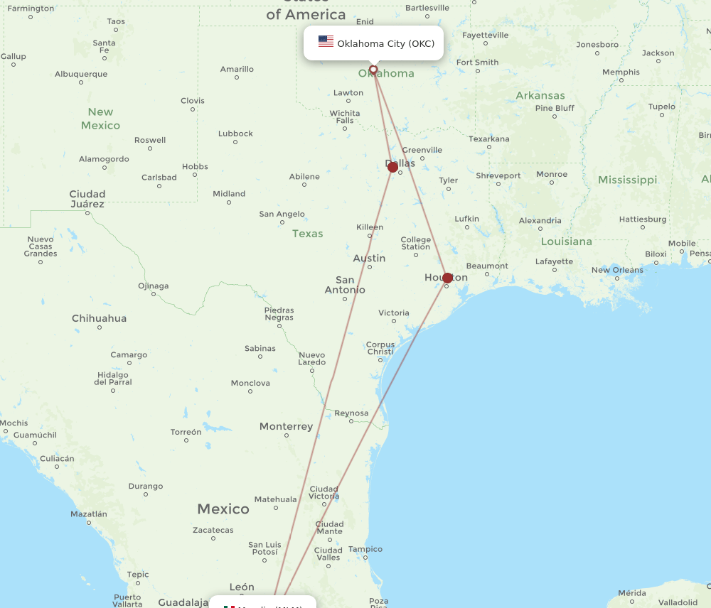 OKC-MLM flight routes