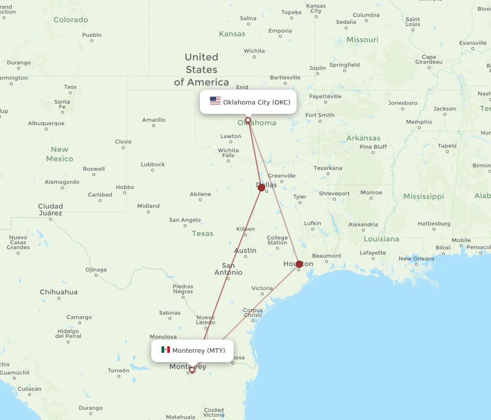 OKC-MTY flight routes
