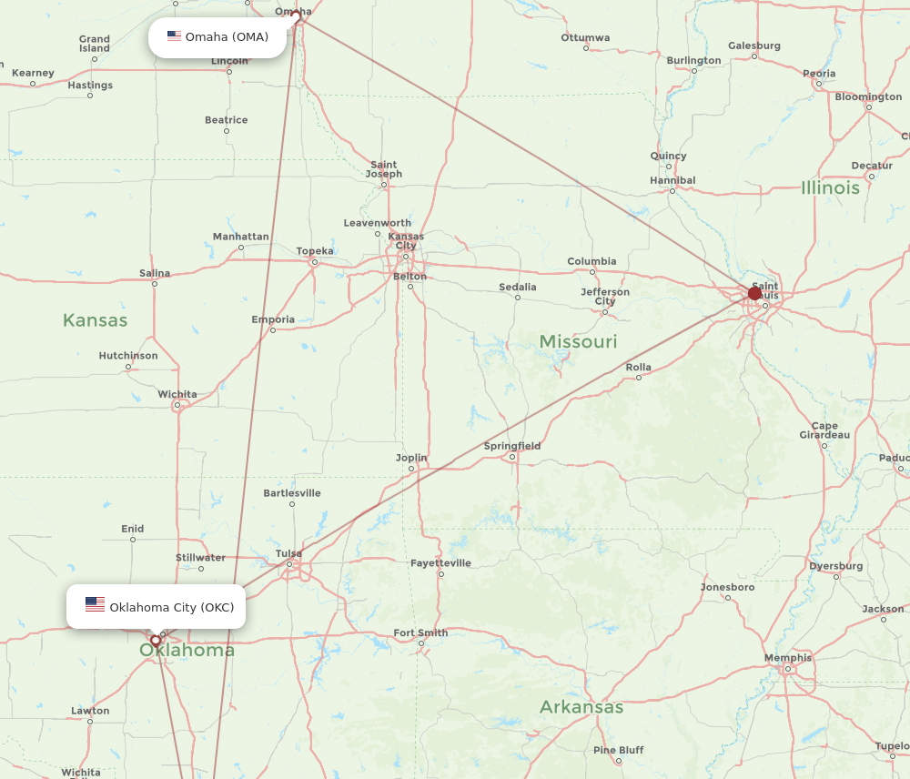 OKC-OMA flight routes