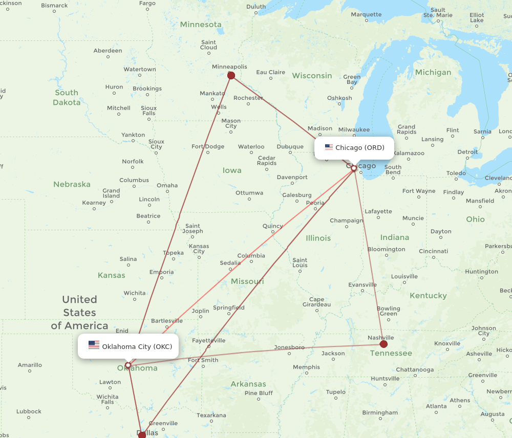 OKC-ORD flight routes