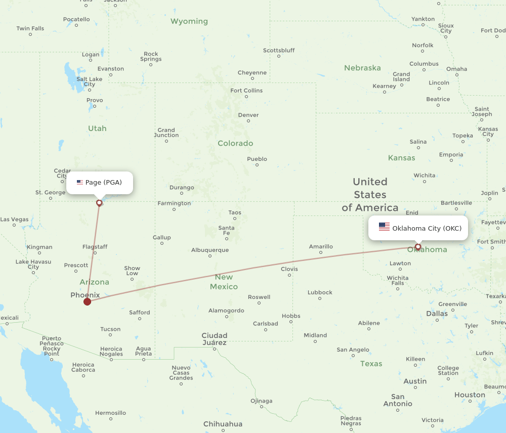 OKC-PGA flight routes
