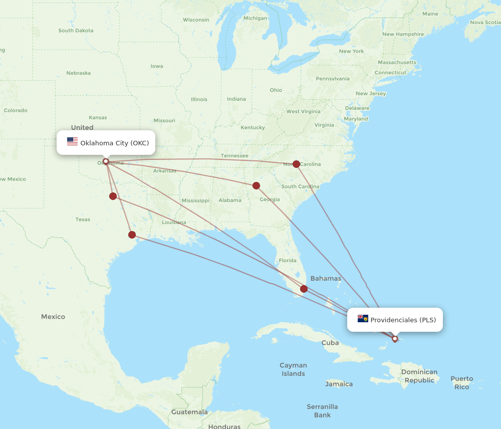 OKC-PLS flight routes