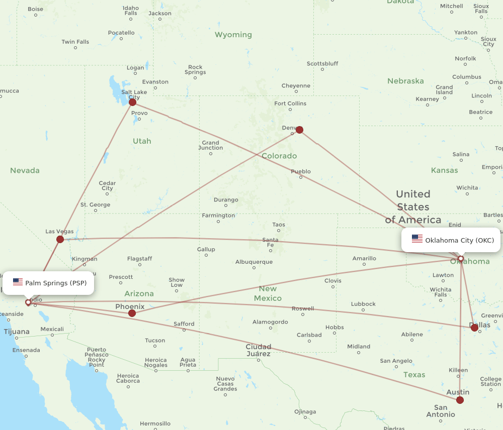 OKC-PSP flight routes