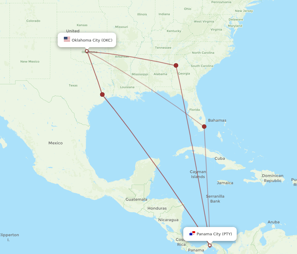 OKC-PTY flight routes
