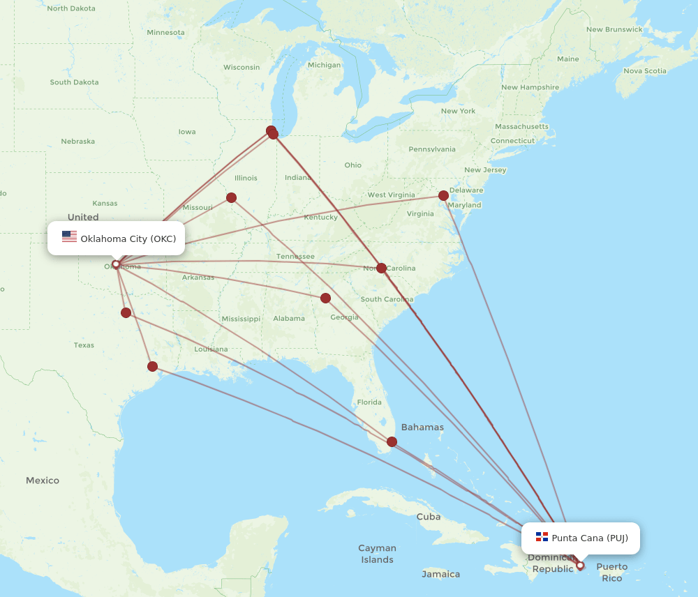 OKC-PUJ flight routes