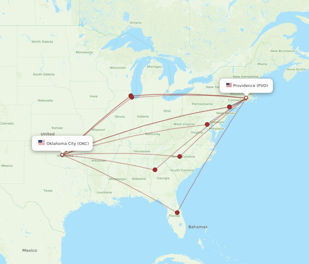 OKC-PVD flight routes