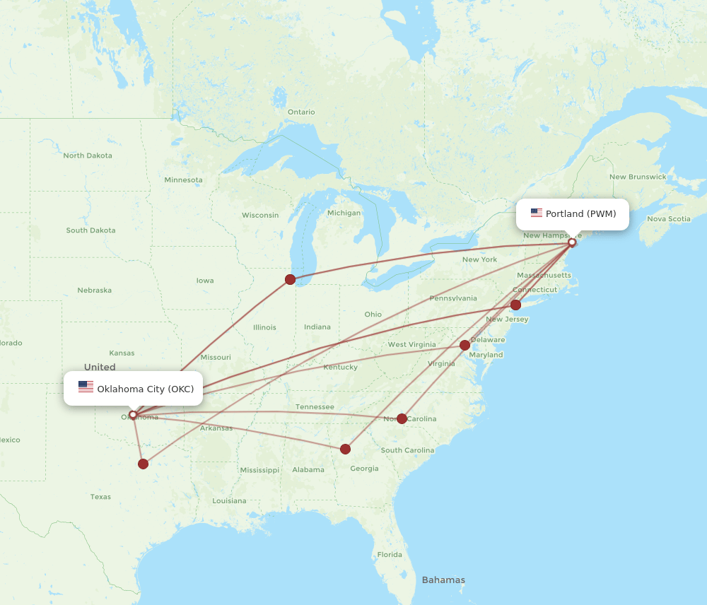 OKC-PWM flight routes