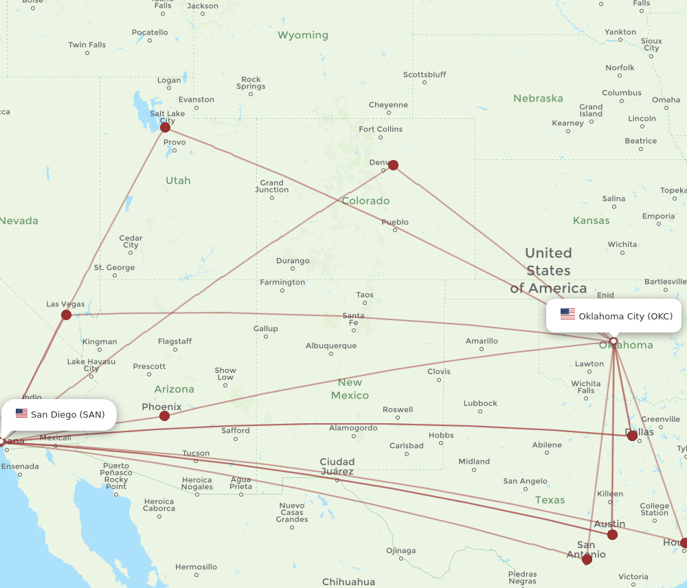 OKC-SAN flight routes