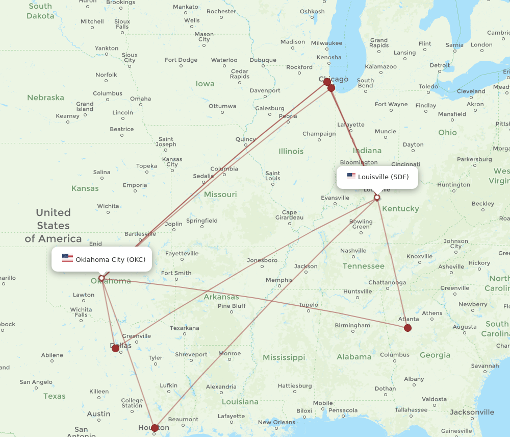 OKC-SDF flight routes