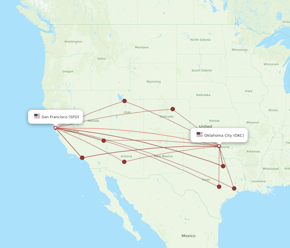 OKC-SFO flight routes