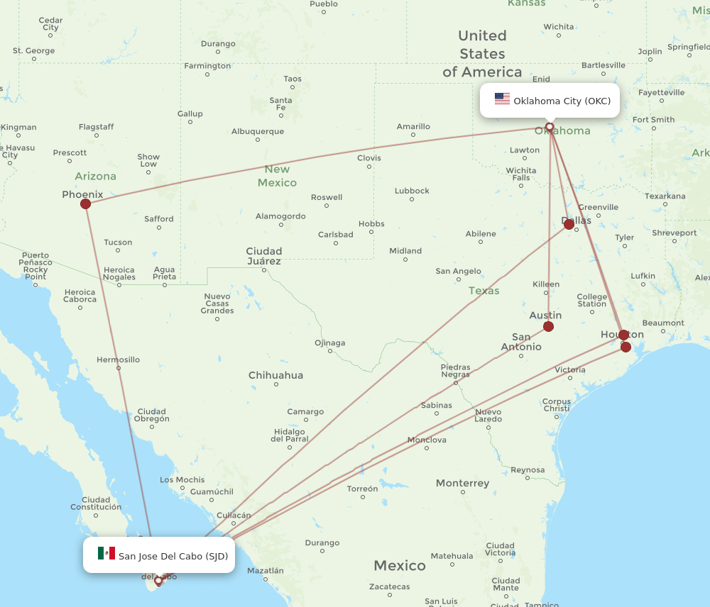 OKC to SJD flights and routes map