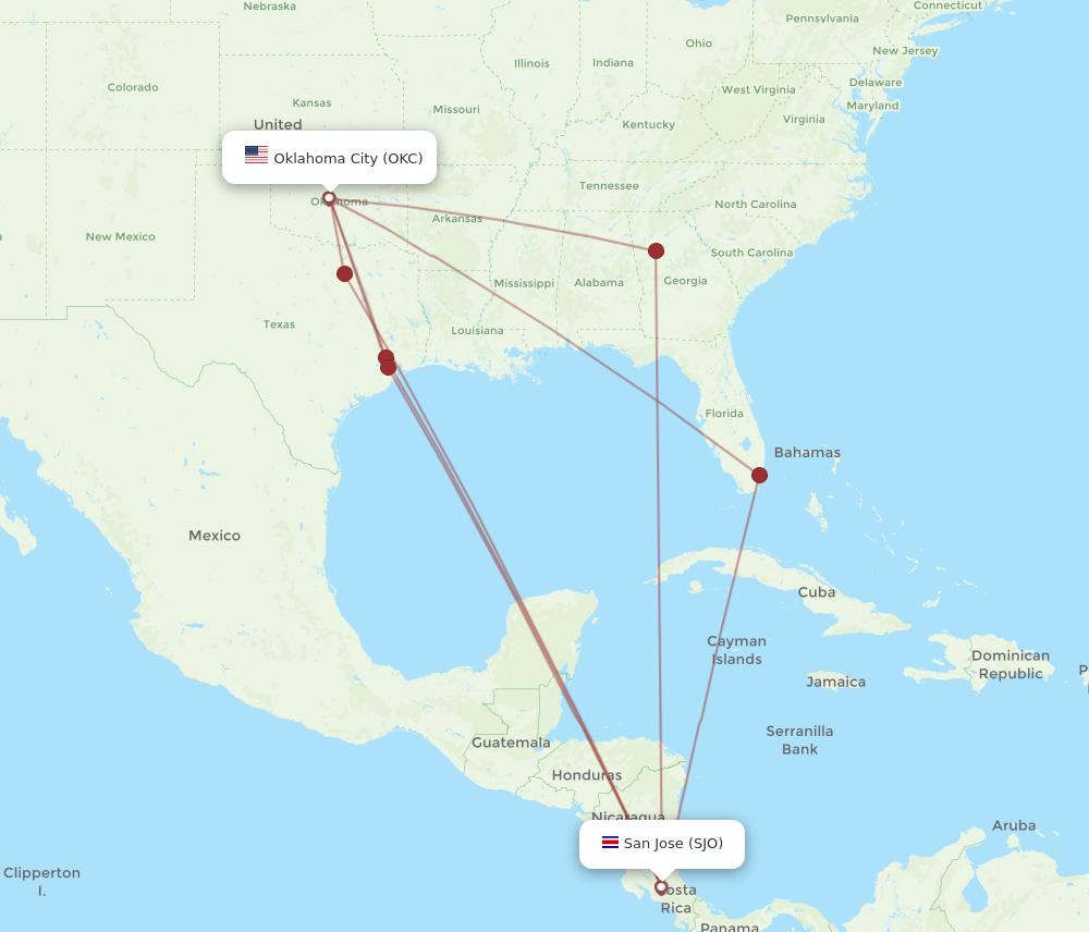 OKC-SJO flight routes