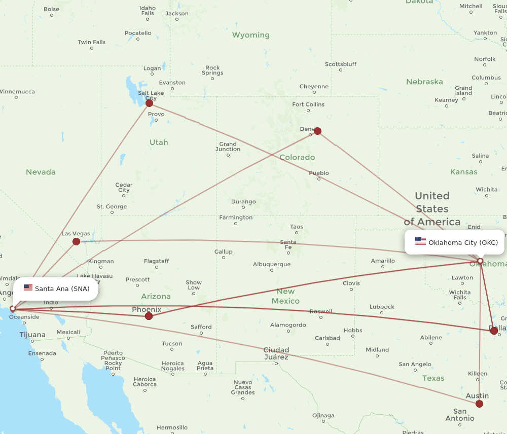 OKC-SNA flight routes