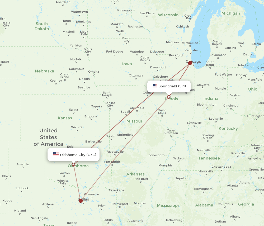 OKC-SPI flight routes
