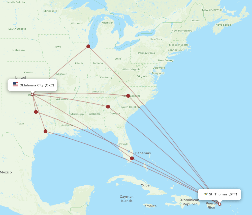 OKC to STT flights and routes map