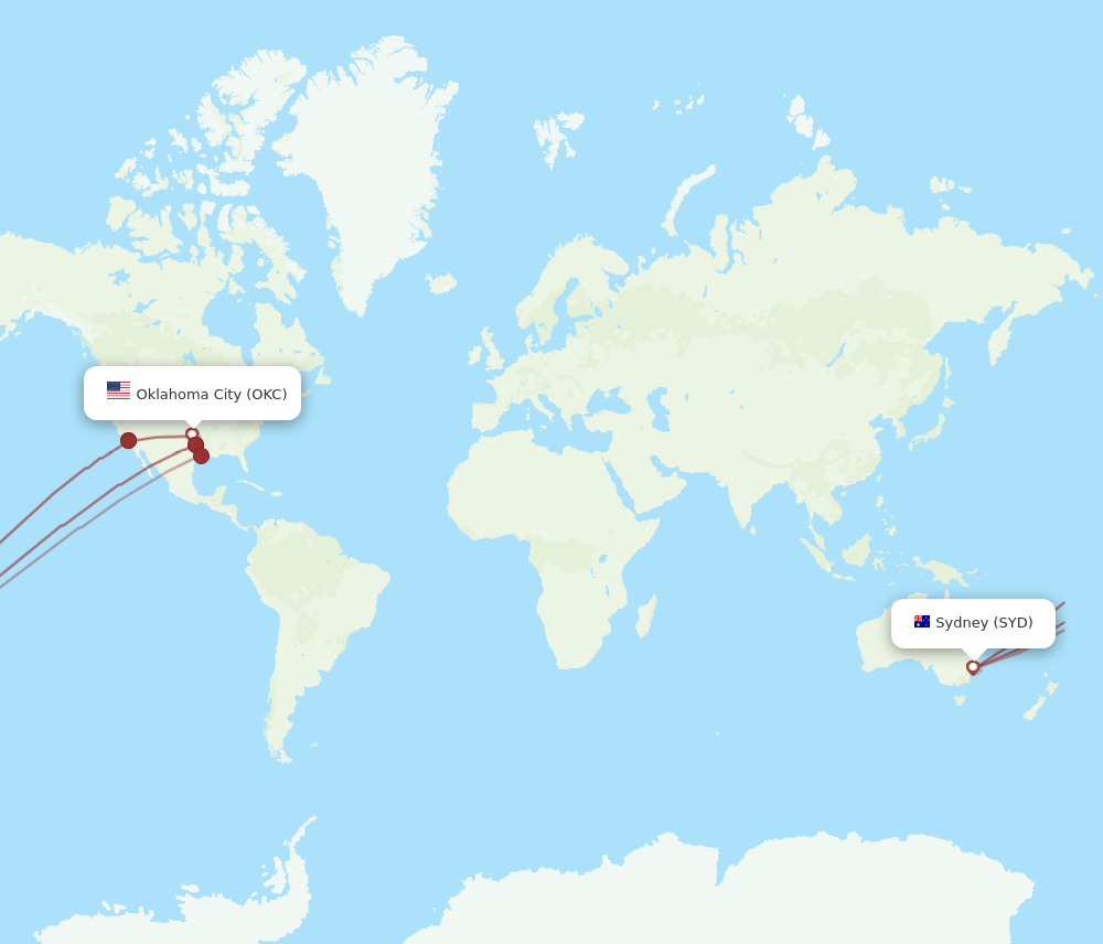 OKC-SYD flight routes