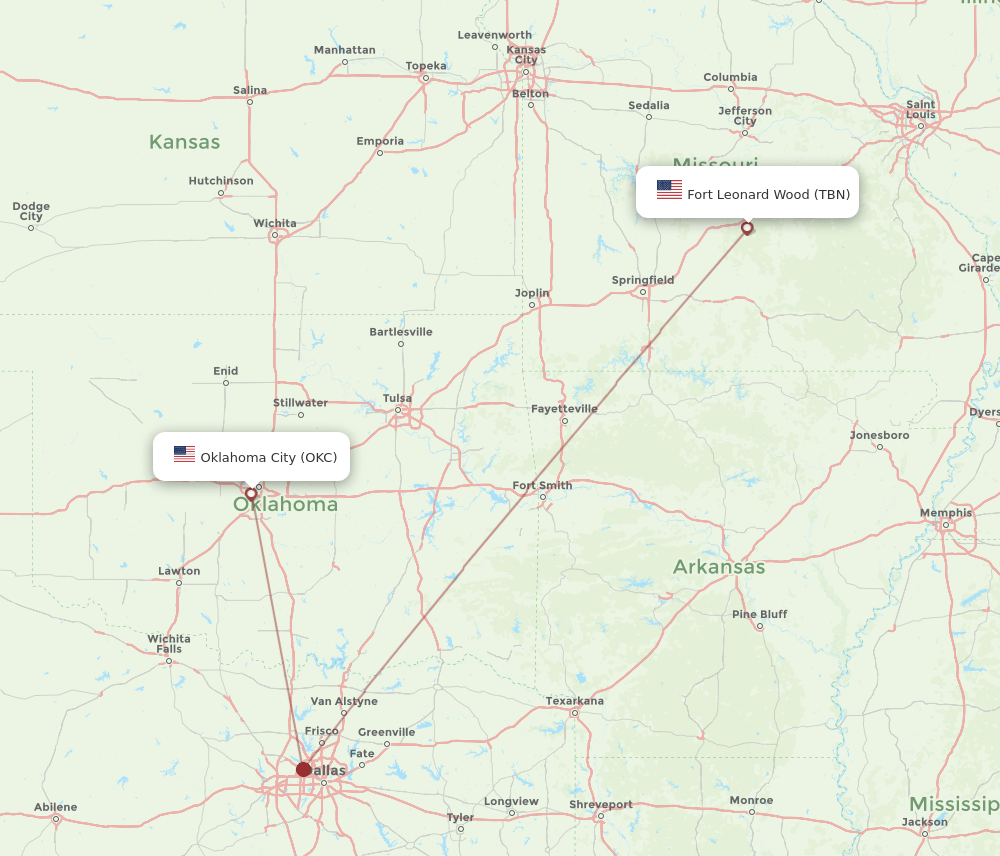 OKC-TBN flight routes