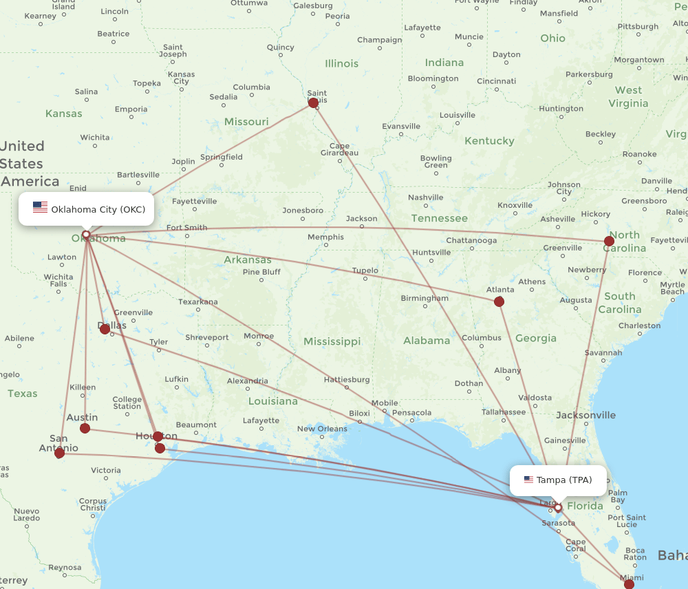 OKC-TPA flight routes