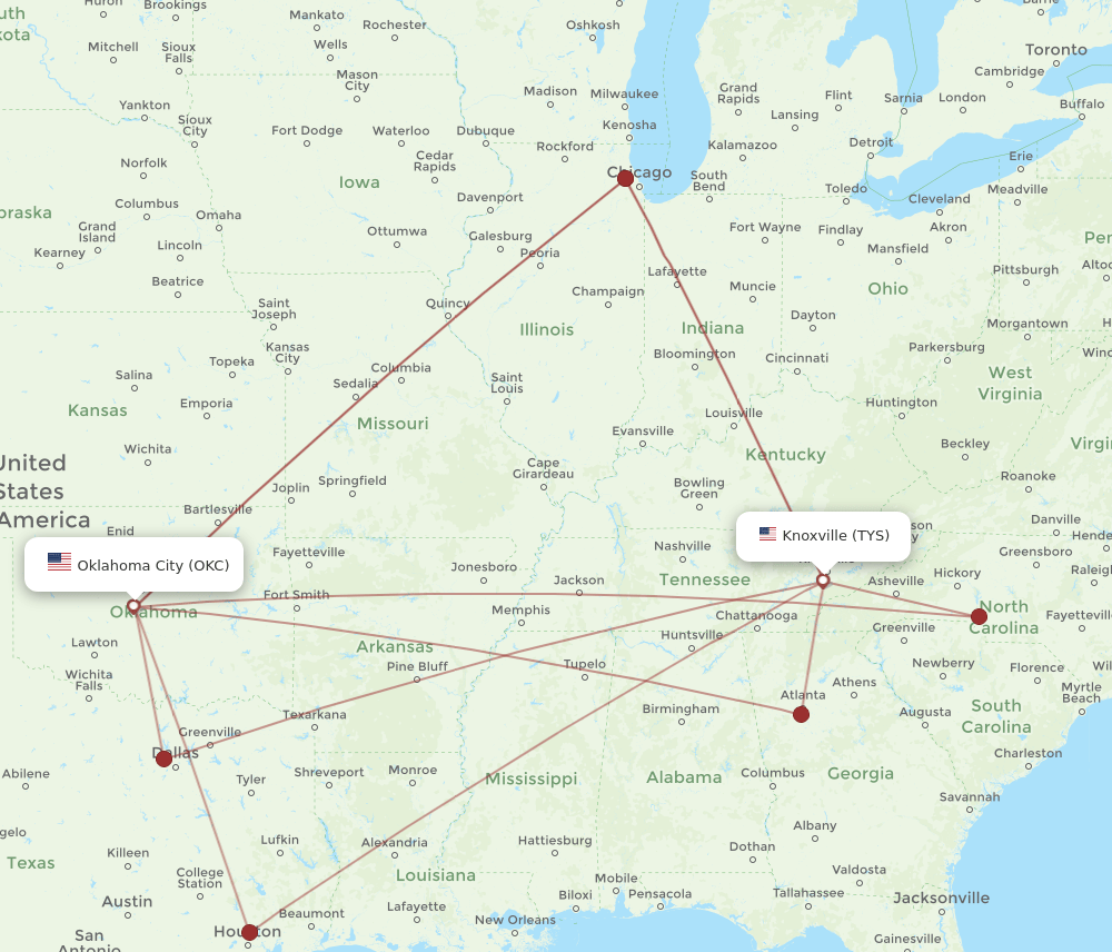 OKC-TYS flight routes