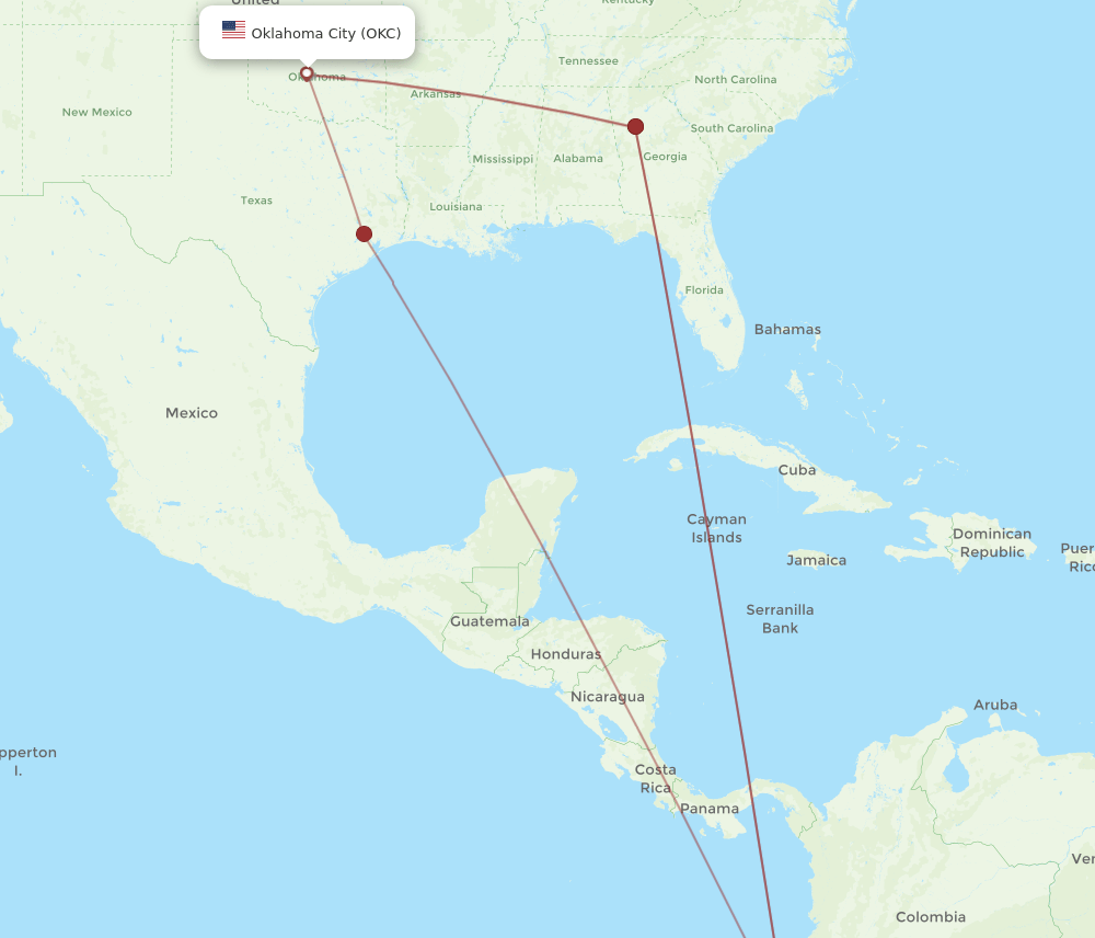 OKC-UIO flight routes